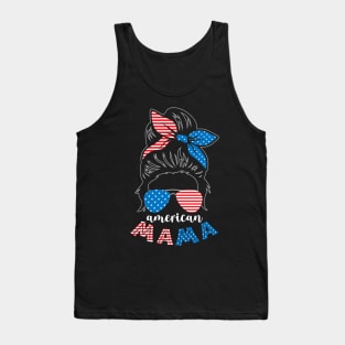 American Mama Messy Bun American Flag 4th of July Gift Tank Top